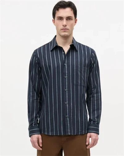 Mads Nørgaard - Flannel Stripe Sune Skjorte - Sky Captain